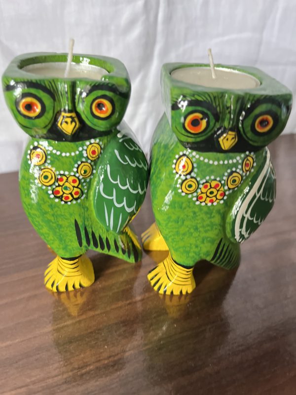 BANARASI  Wooden  Wisdom Owl Candle Duo