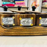 “Handcrafted wooden 3 box set for tea coffee and sugar storage”